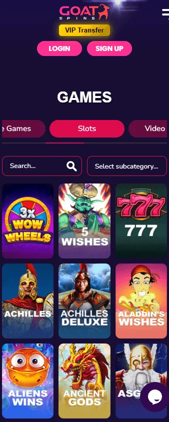 Goat Spins Casino mobile browser game view